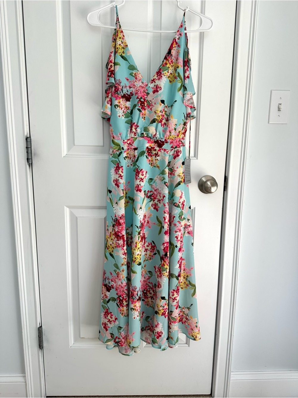 Adelyn Rae Aqua Blue Floral Midi Dress